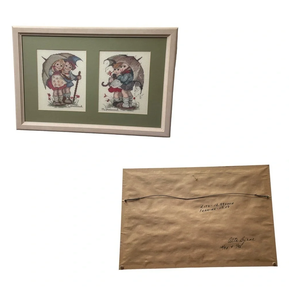 M.I. Hummel Cross Stitch Needle Point Framed Art Rare Vintage Wall Hanging Decor